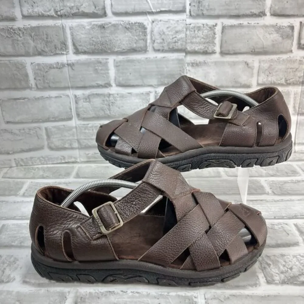 Teva Cross Up Men's Size 12 Brown Soft Leather Strappy Fisherman Comfort Sandal